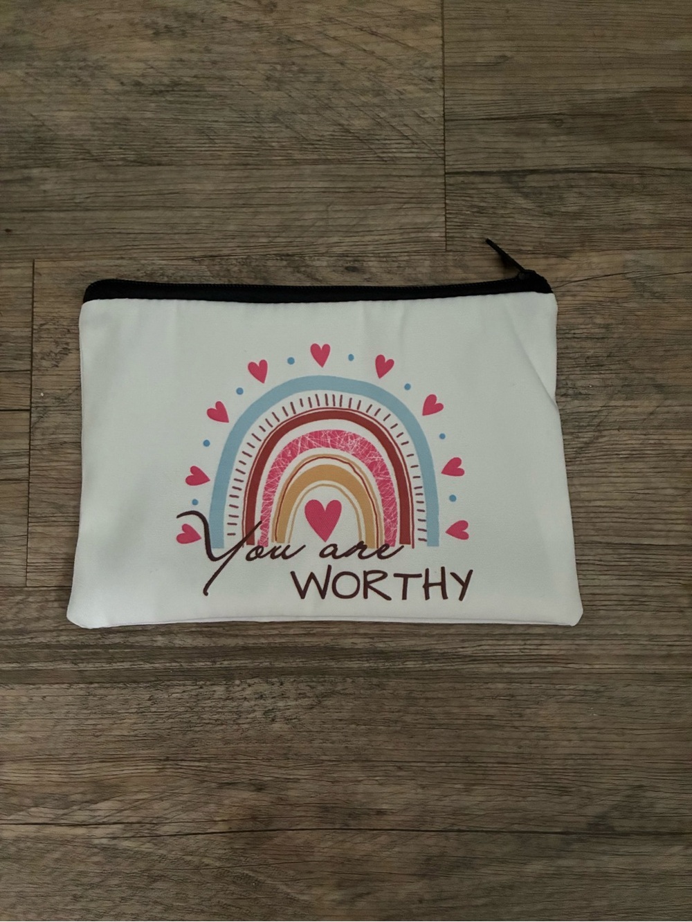 You Are Worthy White Rainbow Zip Pouch